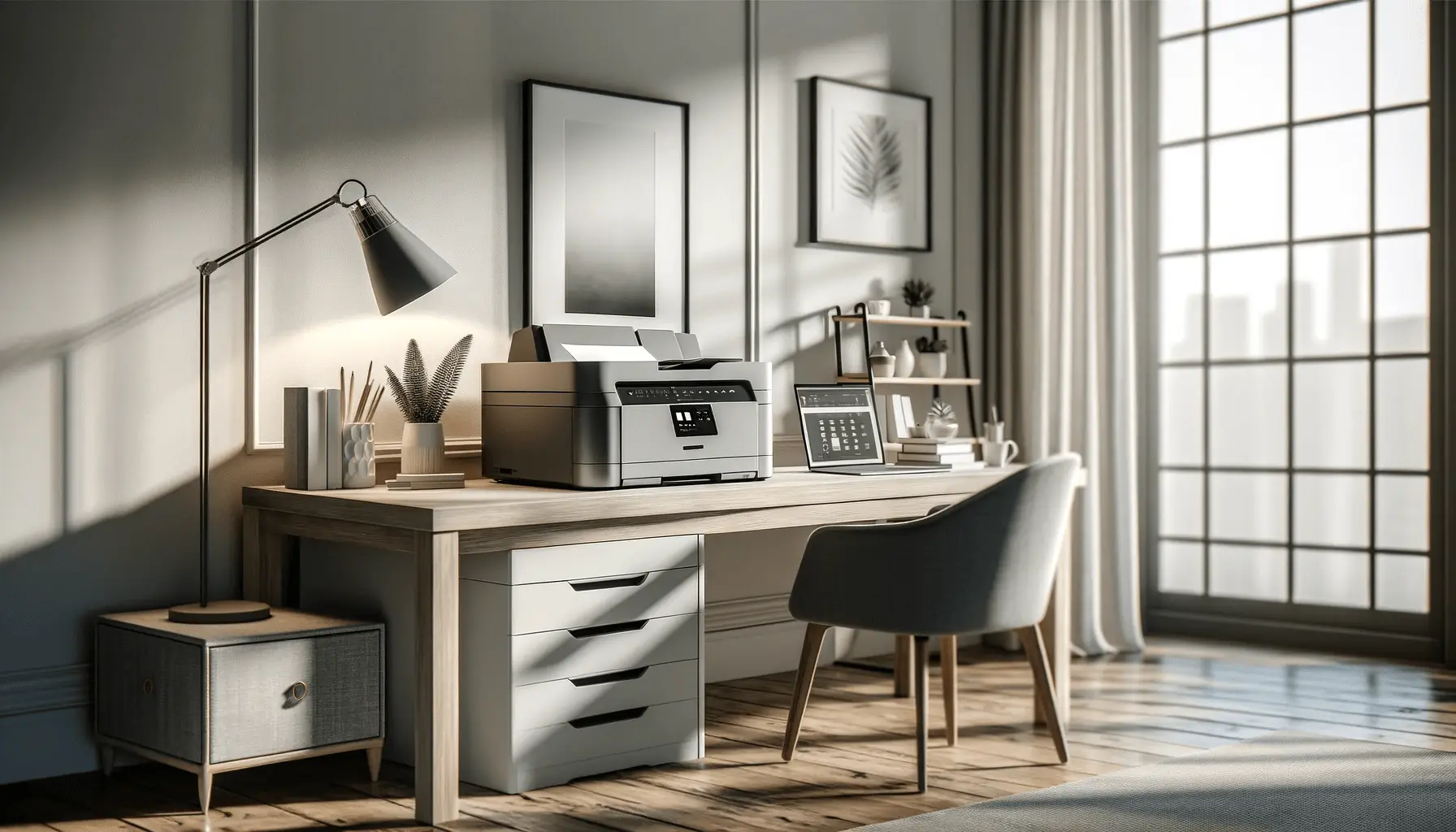 Sophisticated Home Office with a Modern Printer