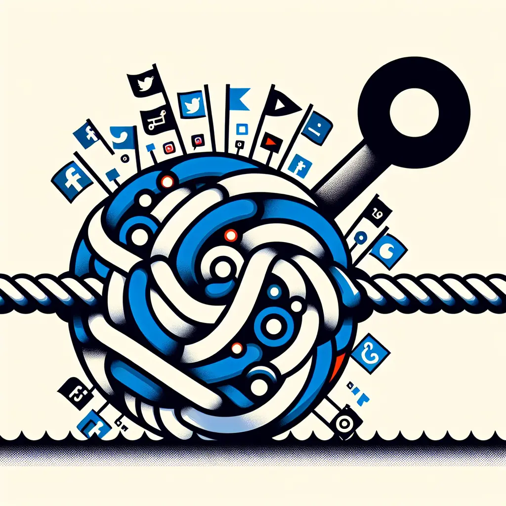 Illustration of TikTok app symbol caught in a legislative tug of war